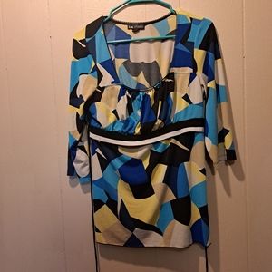 Womens Multi Colored Patch Pattern 3/4 Sleeve Top